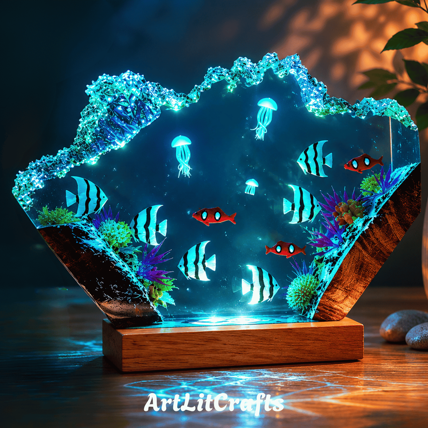 Ocean Fish Resin Lamp – Handmade LED Light
