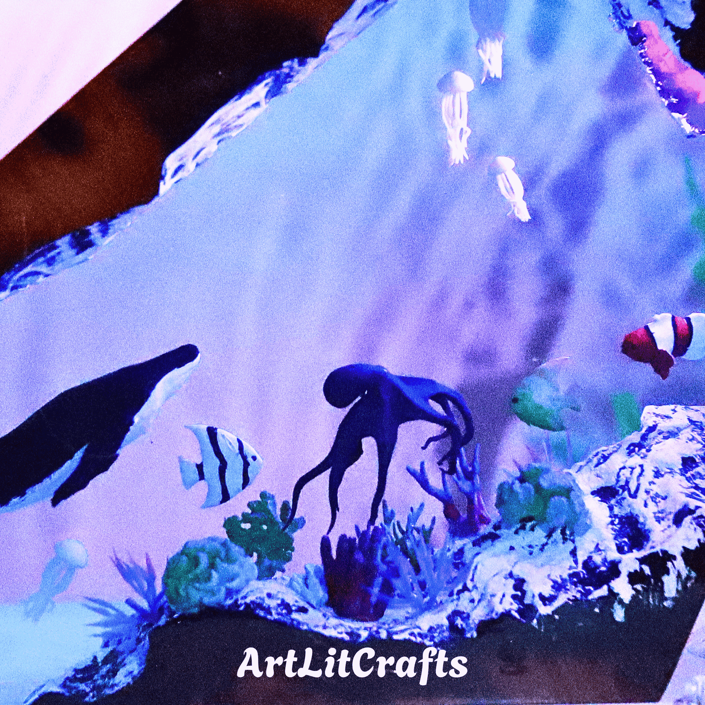 Whale & Octopus Ocean Resin Lamp – Handmade LED Deep Sea Night Light