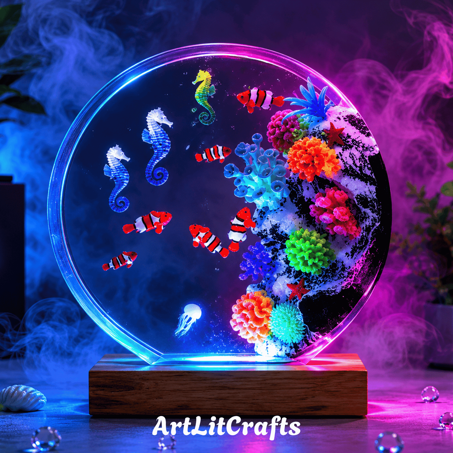 Ocean Seahorse Resin Lamp – Handmade Night Light