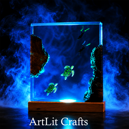 Ocean Turtle & Diver Resin Lamp – Minimalist LED Night Light