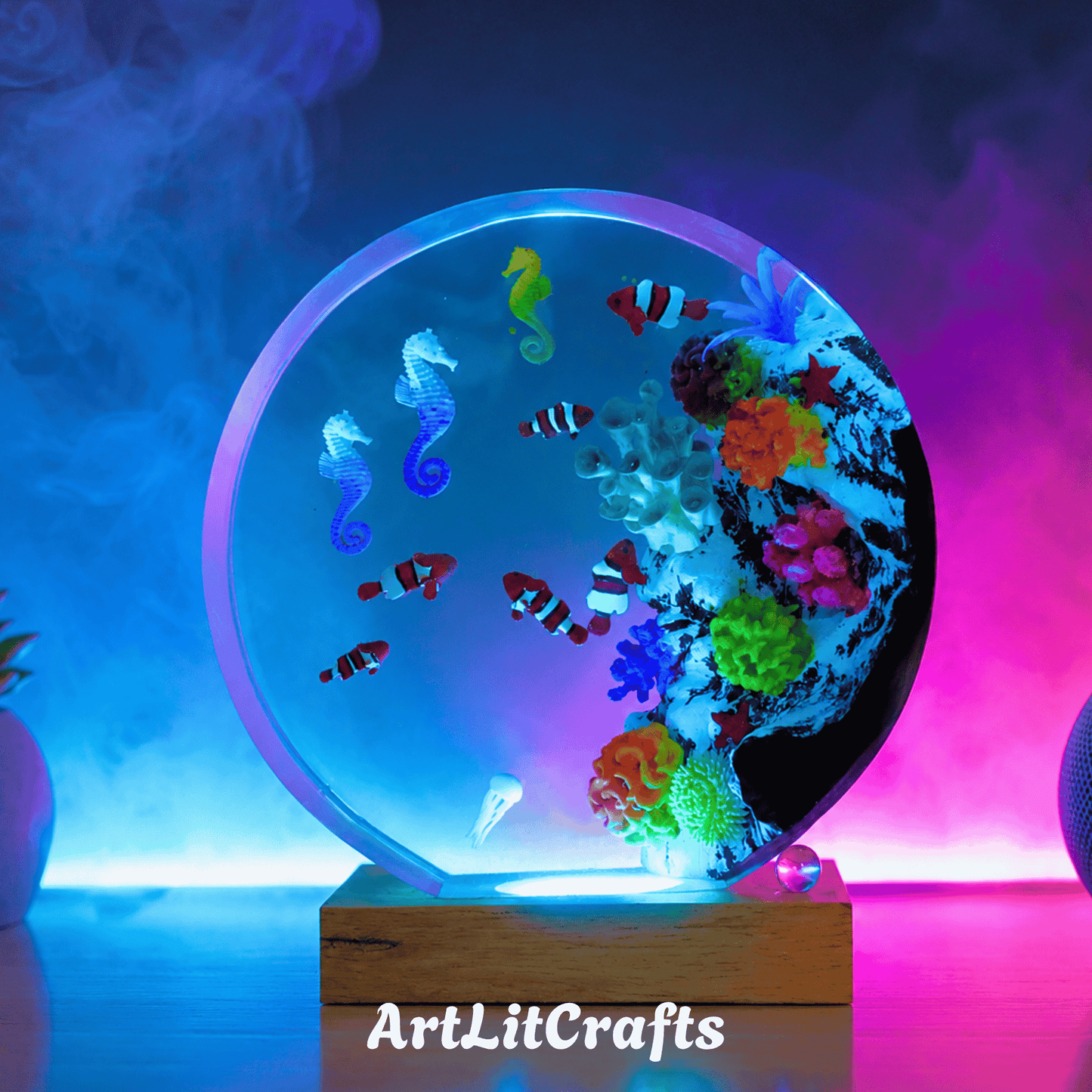 Ocean Seahorse Resin Lamp – Handmade Night Light
