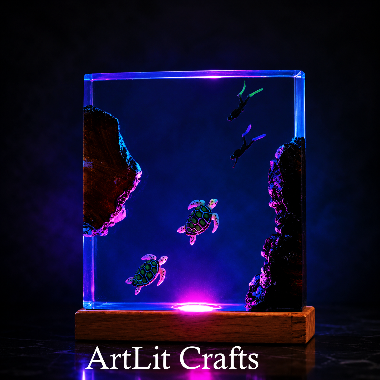 Ocean Turtle & Diver Resin Lamp – Minimalist LED Night Light