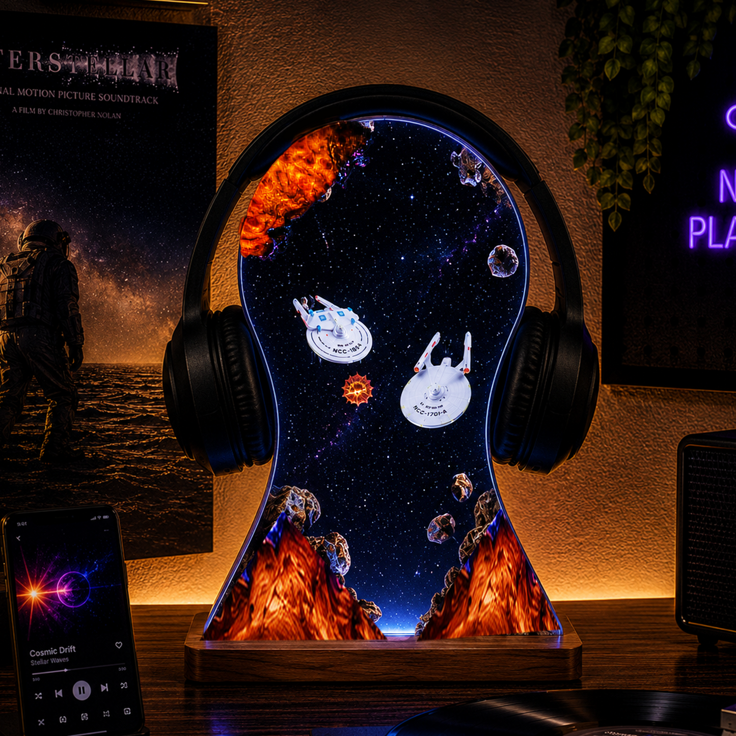 Galaxy Heaphone Stand Resin Lamp