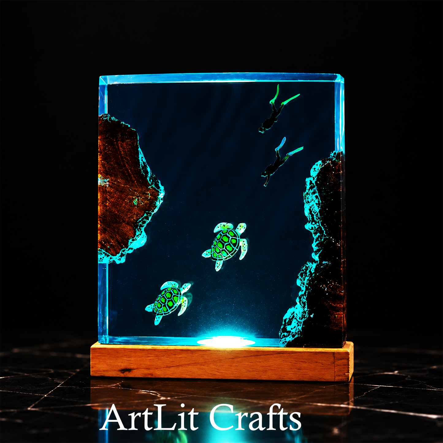 Ocean Turtle & Diver Resin Lamp – Minimalist LED Night Light
