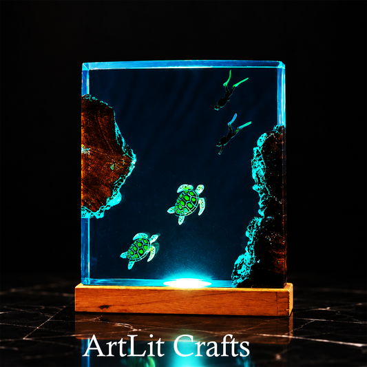 Ocean Turtle & Diver Resin Lamp – Minimalist LED Night Light