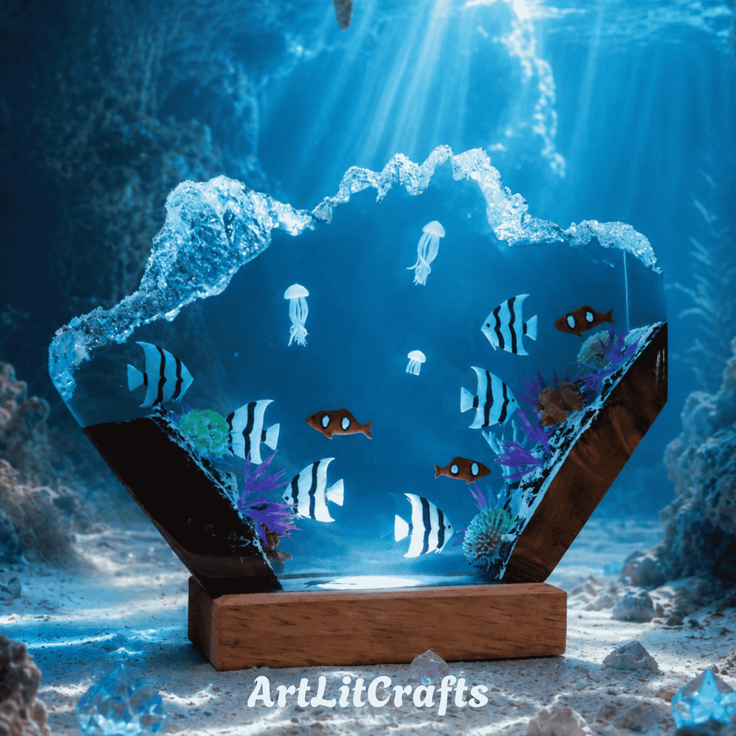 Ocean Fish Resin Lamp – Handmade LED Light