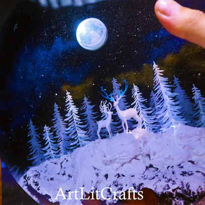 Moonlit Deer Forest Resin Lamp – Handmade LED Night Light