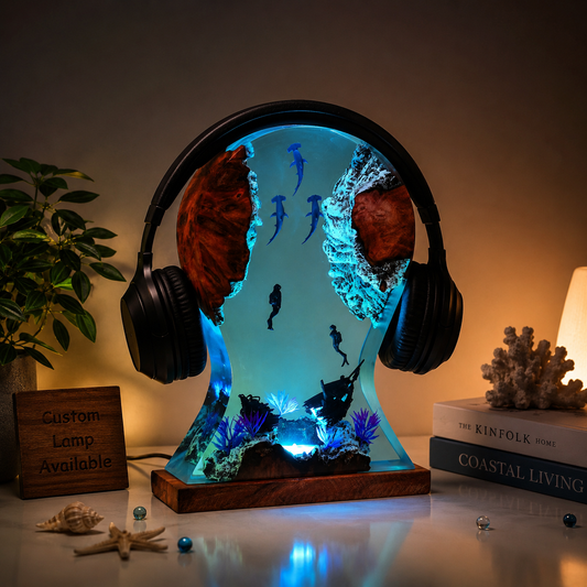 Hammerhead Shark Headphone Stand Resin Lamp
