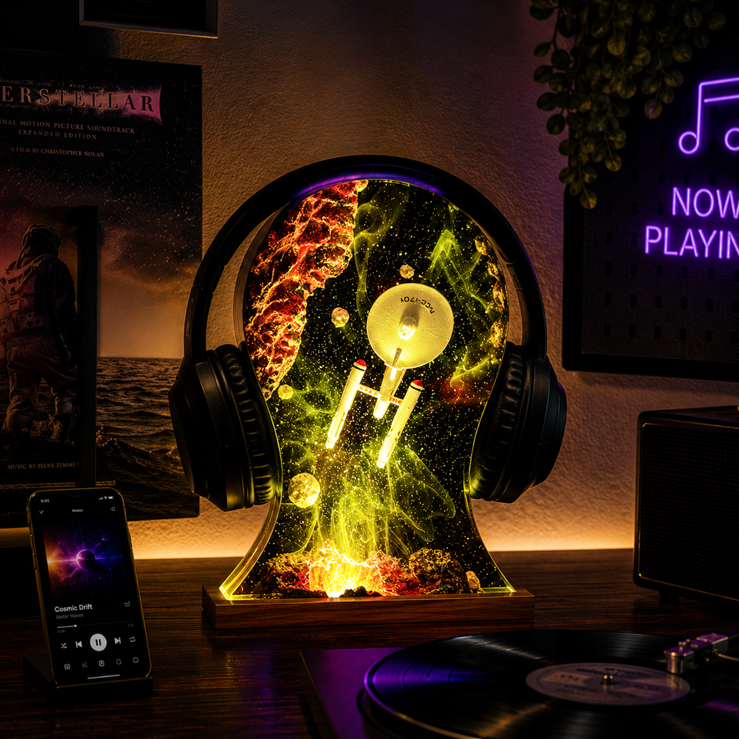 Galaxy Heaphone Stand Resin Lamp