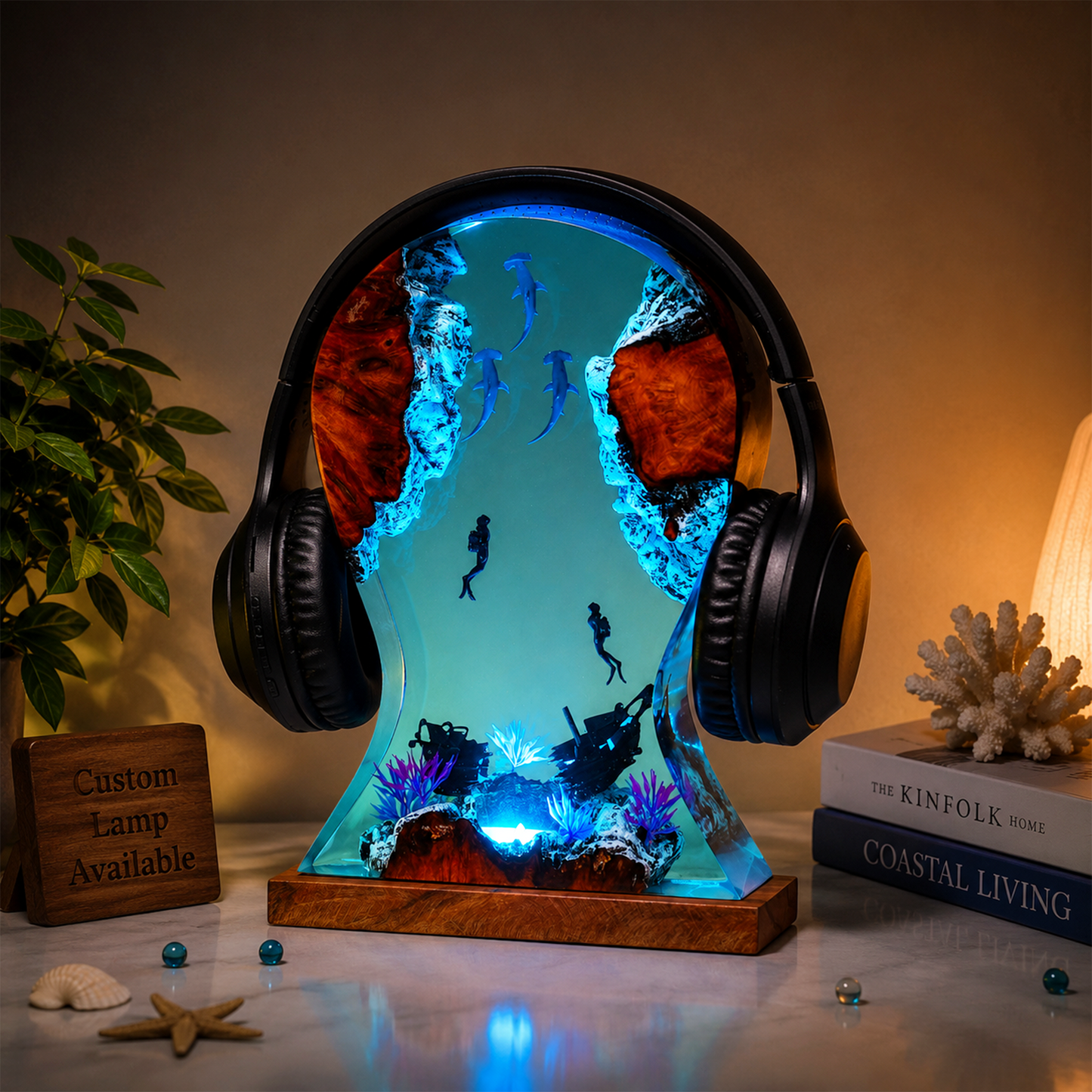 Ocean Headphone Stand Resin Lamp