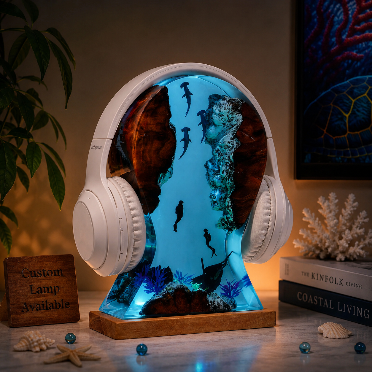 Hammerhead Shark Headphone Stand Resin Lamp