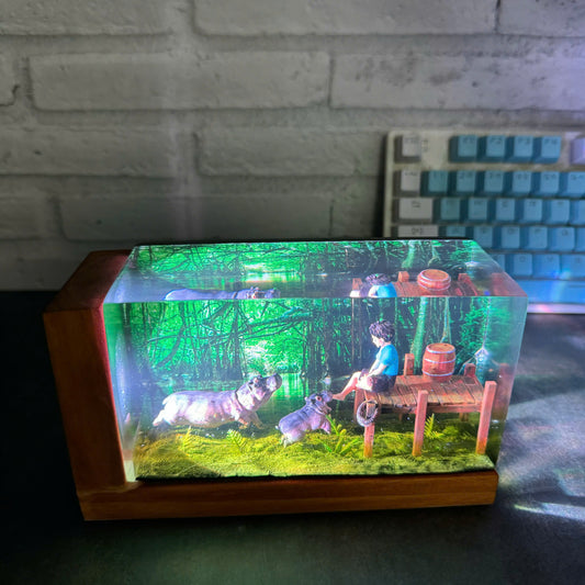Boy Playing with Hippos Resin Lamp, Anime Lamp – ArtLitCraft Store