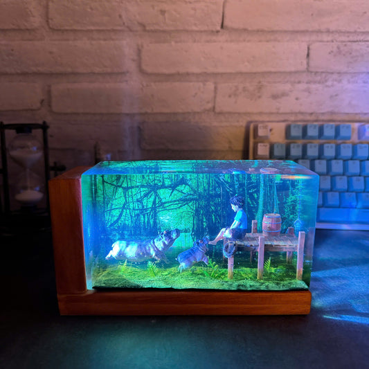 Boy Playing with Hippos Resin Lamp, Anime Lamp – ArtLitCraft Store