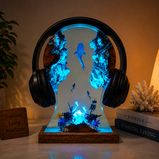 Whale Shark & Divers Headphone Stand Resin Lamp