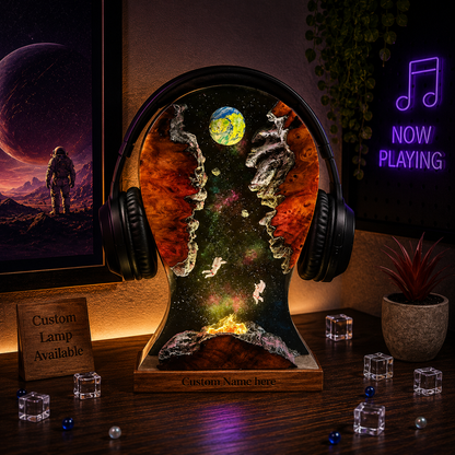 Astronaut & Moon Headphone Stand Resin Lamp