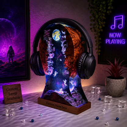 Astronaut & Moon Headphone Stand Resin Lamp
