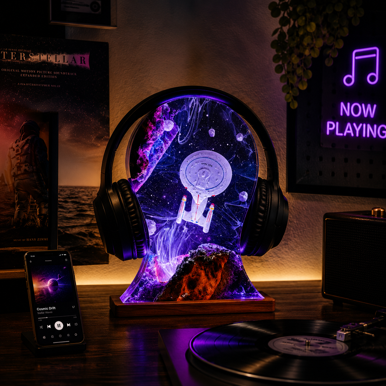 Galaxy Heaphone Stand Resin Lamp