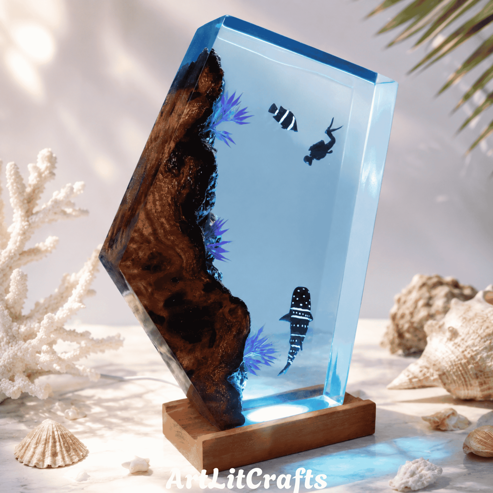 coral reef resin lamp display angle ocean decor