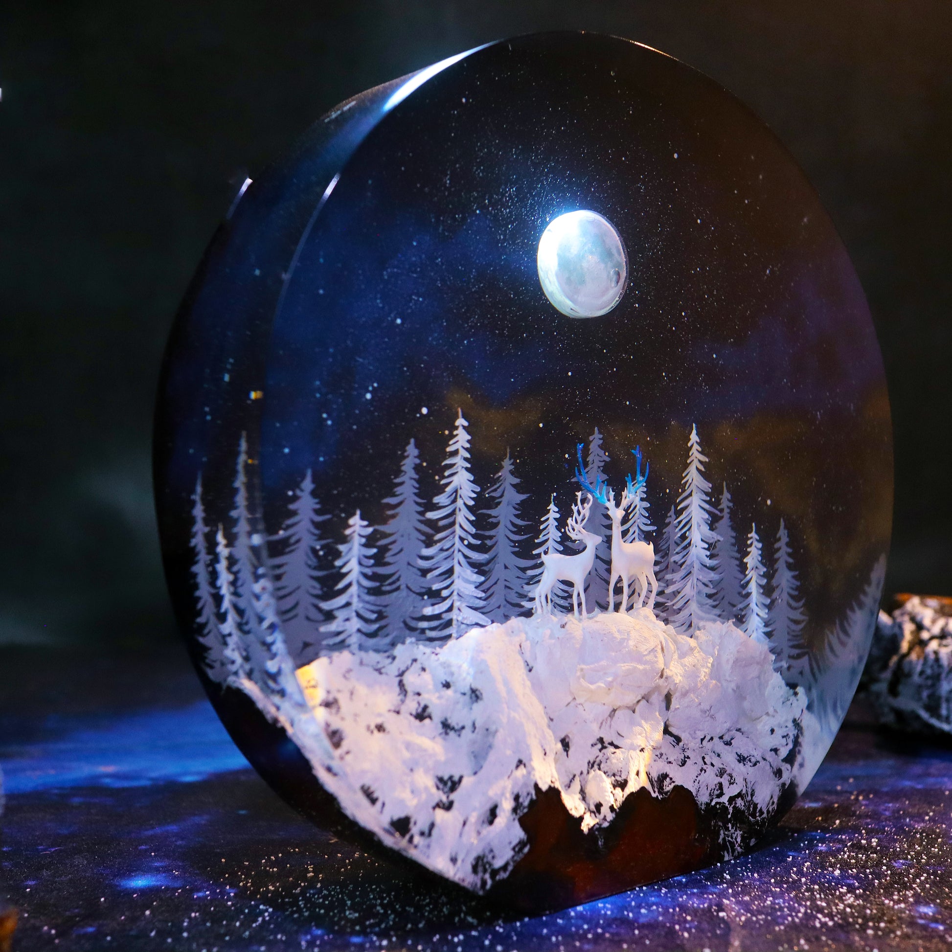 deer resin lamp on bedside cozy room decor
