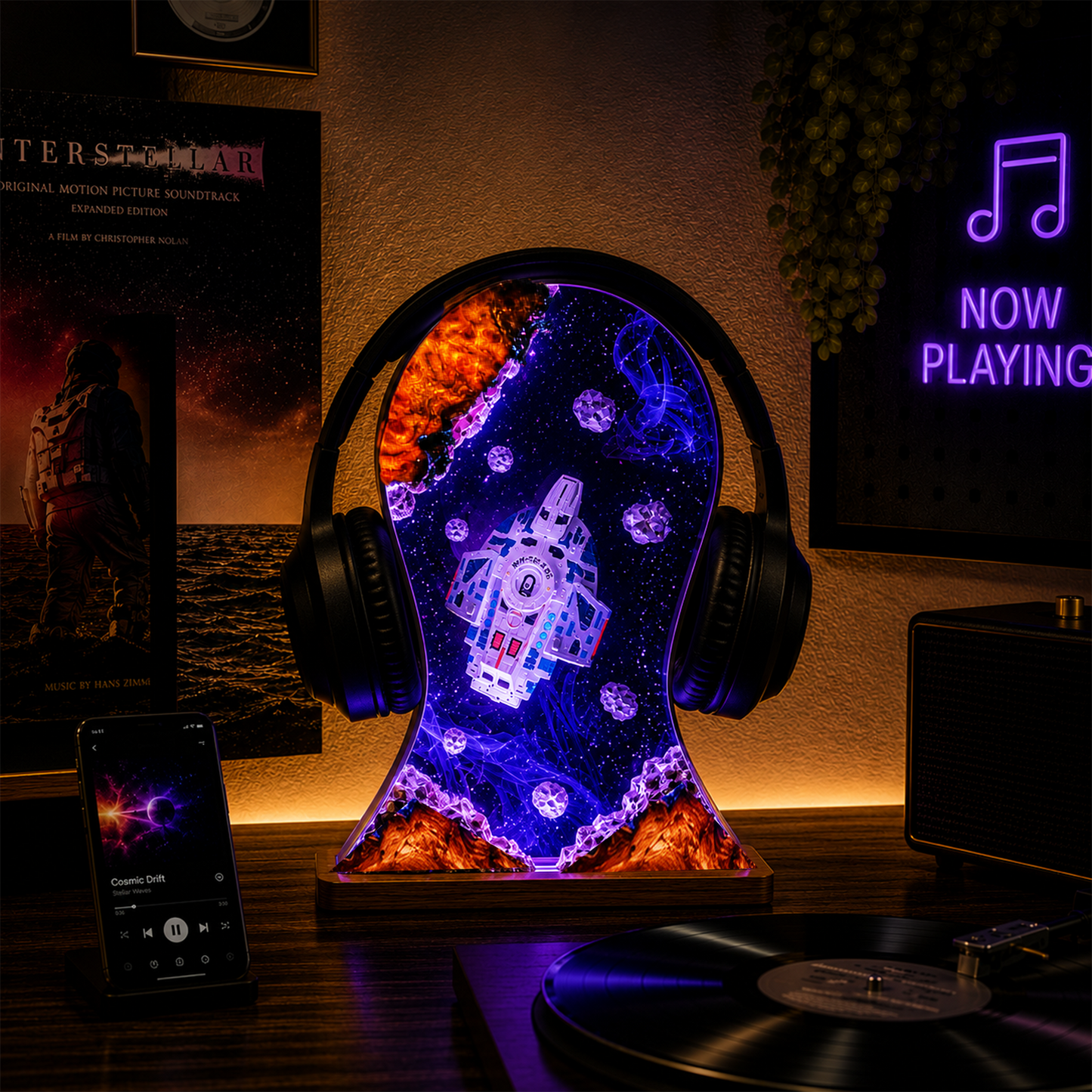 Galaxy Heaphone Stand Resin Lamp
