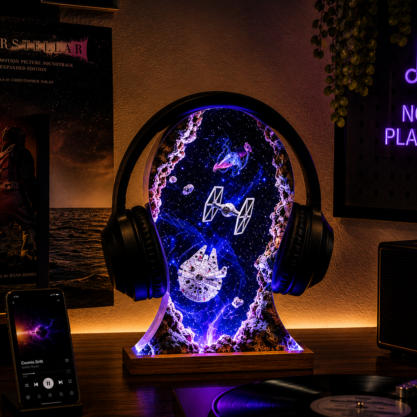 Galaxy Heaphone Stand Resin Lamp