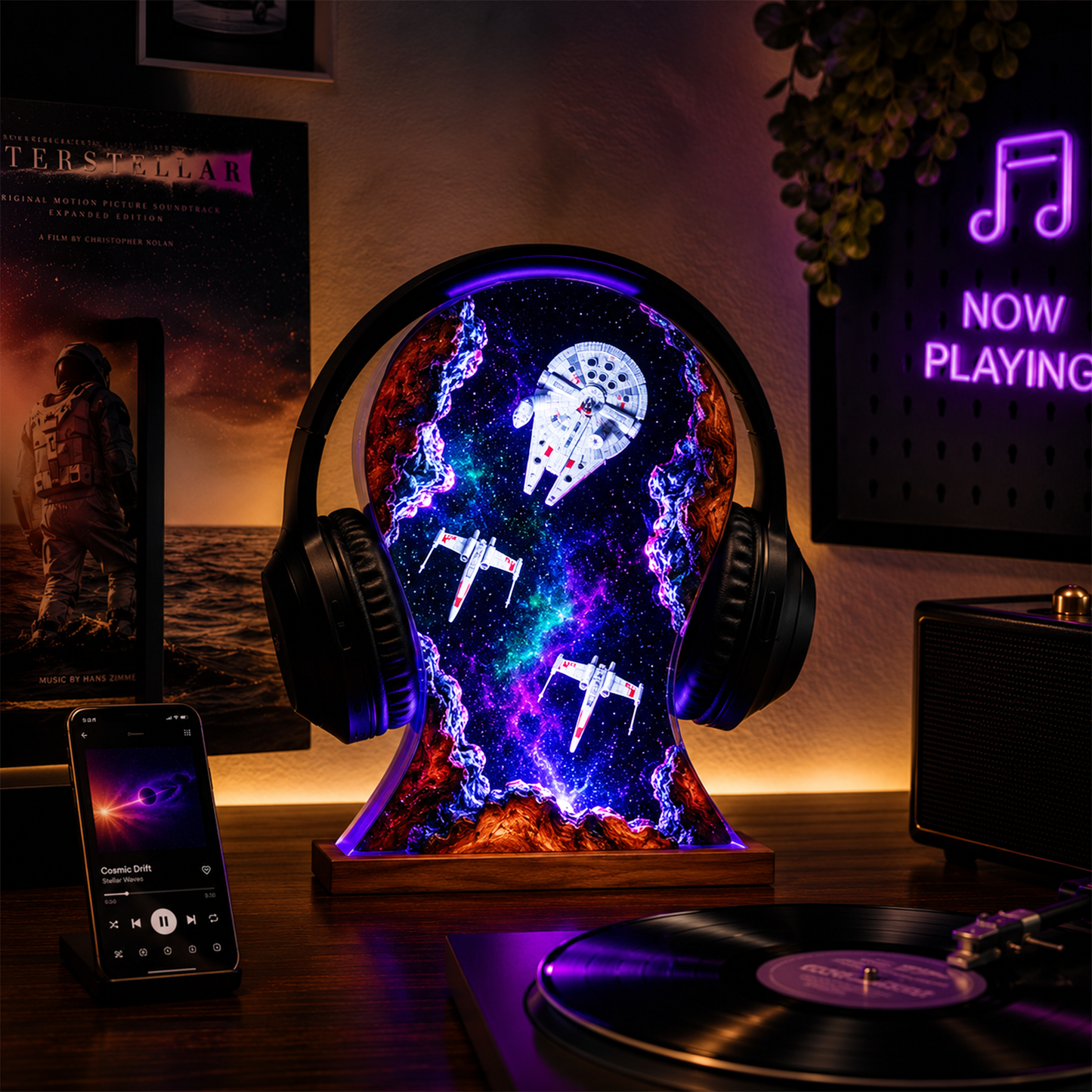 Galaxy Heaphone Stand Resin Lamp