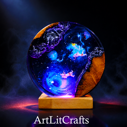 Galaxy Astronaut Resin Lamp floating in deep space