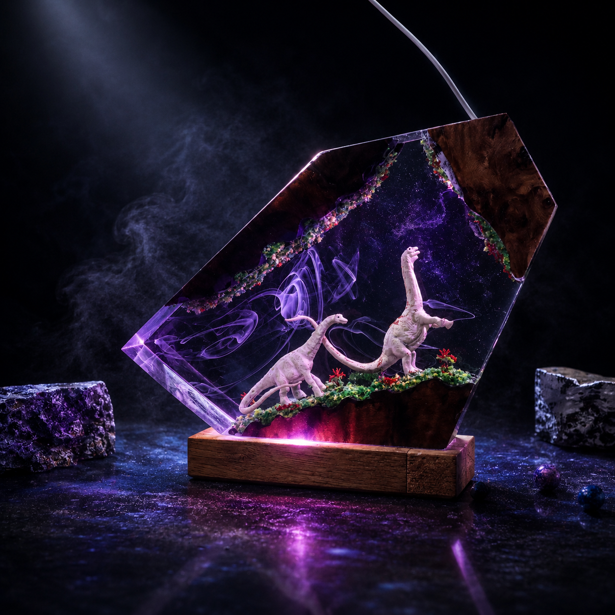 long neck dinosaur epoxy resin lamp side angle