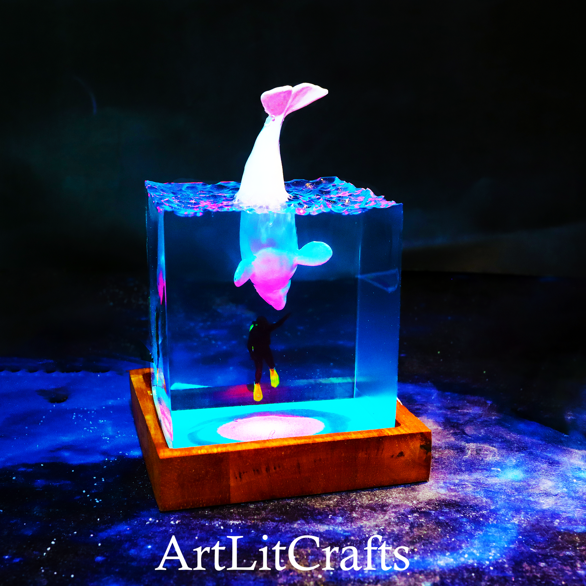 marine life resin lamp featuring beluga whale encounter
