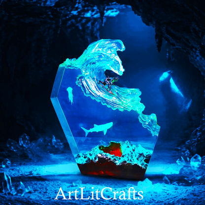 ocean inspired resin night light creating relaxing atmosphere, featuring the brand 'ArtLitCrafts'.