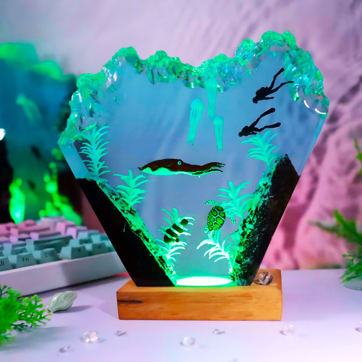 ocean resin lamp glowing squid centerpiece underwater scene