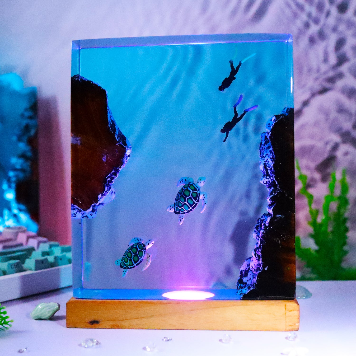 ocean resin lamp sea turtle underwater scene decor