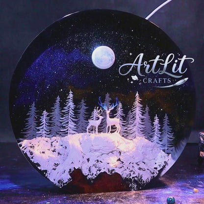 Moonlit Deer Forest Resin Lamp – Handmade LED Night Light