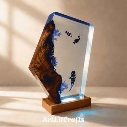 handmade reef diver resin lamp with LED lighting