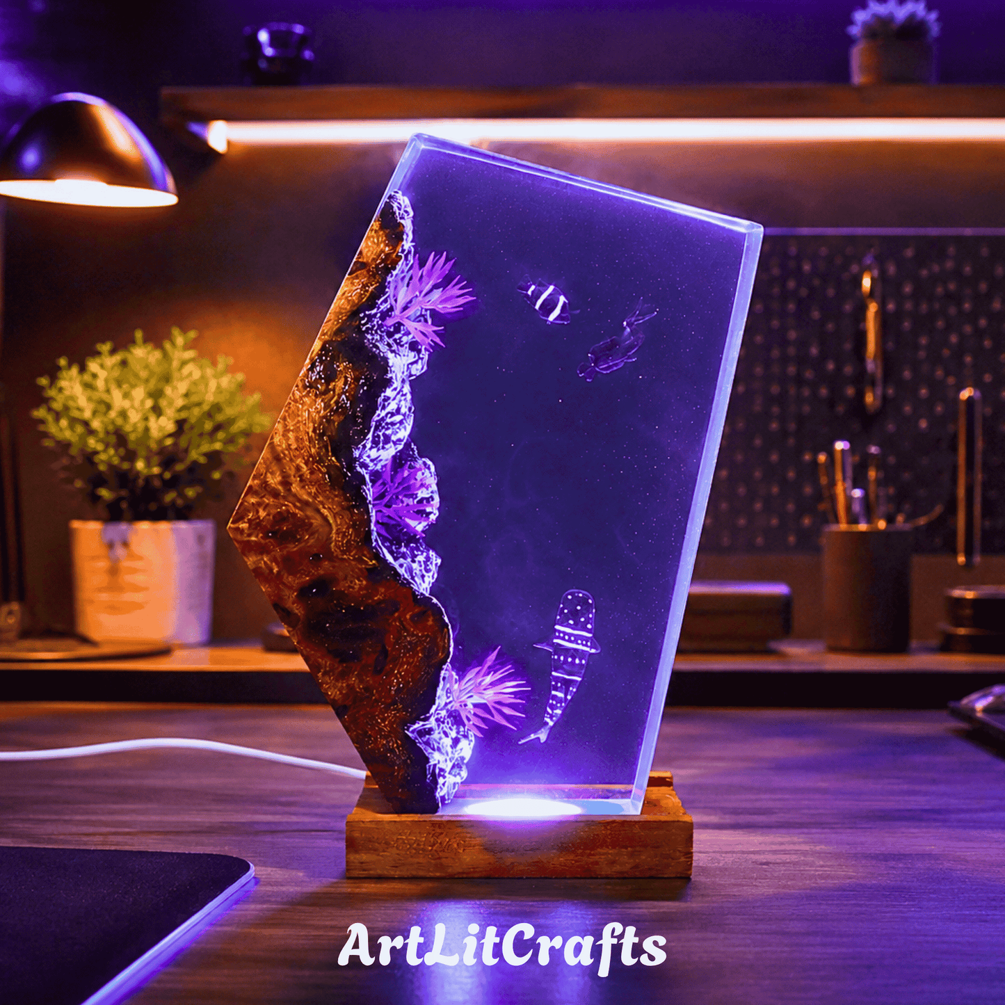 reef diver resin lamp blue ambient lighting