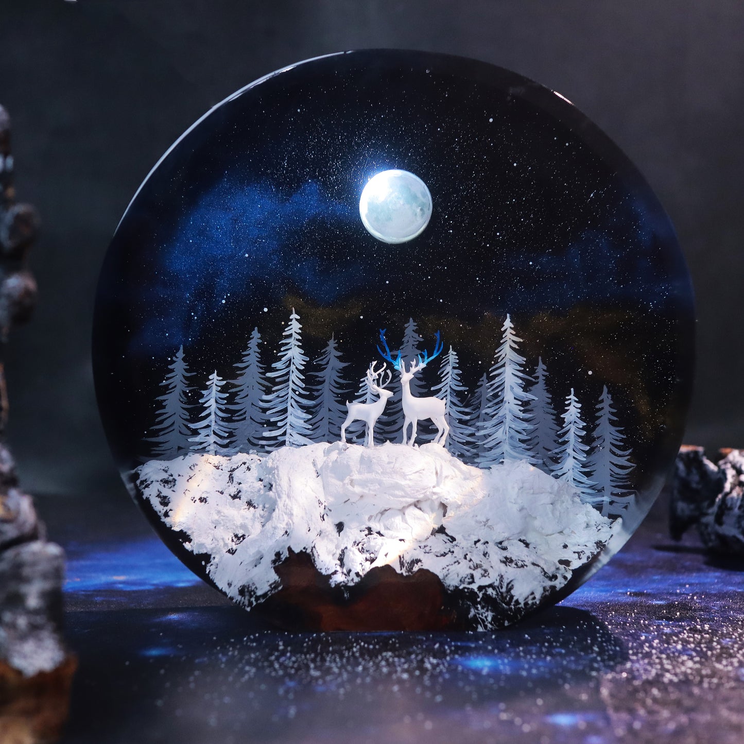 epoxy resin lamp deer in snowy forest winter decor