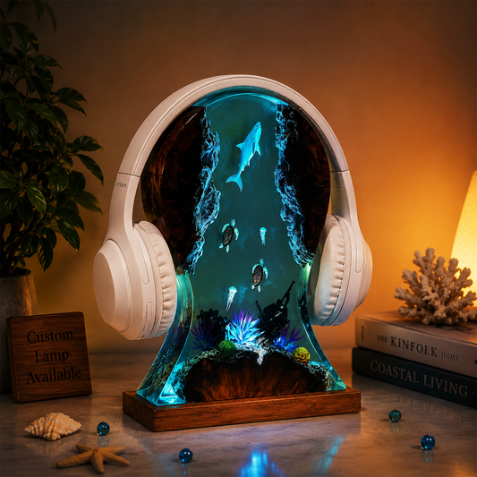 Shark Turtle Headphone Stand Resin Lamp Front View