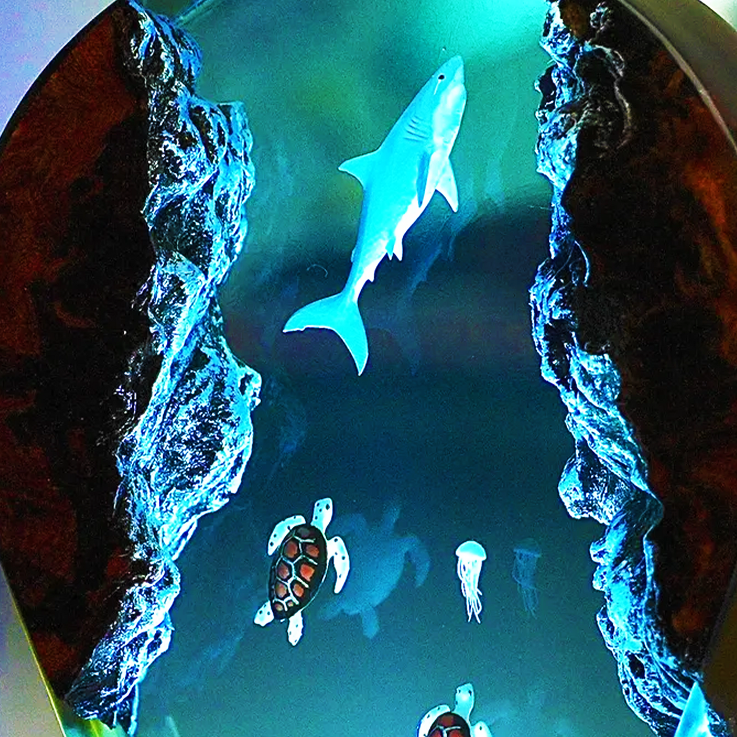 Shark and Turtle Resin Lamp Close-Up Detail