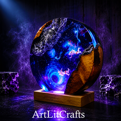 Space exploration resin lamp illuminated blue