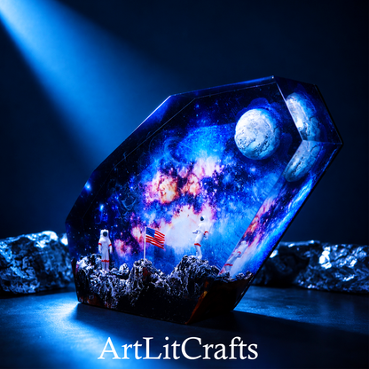 Space exploration resin lamp with nebula background