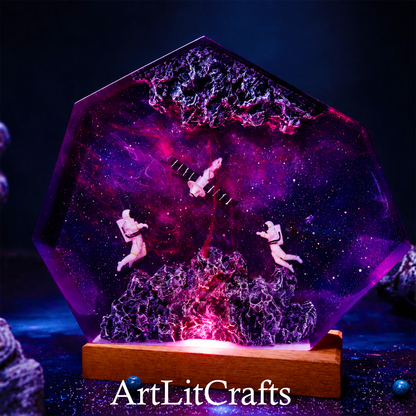 space resin lamp RGB color lighting variation and 'ArtLitCrafts' branding