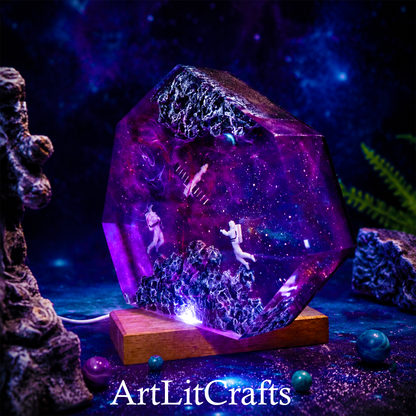 space themed resin lamp side angle display