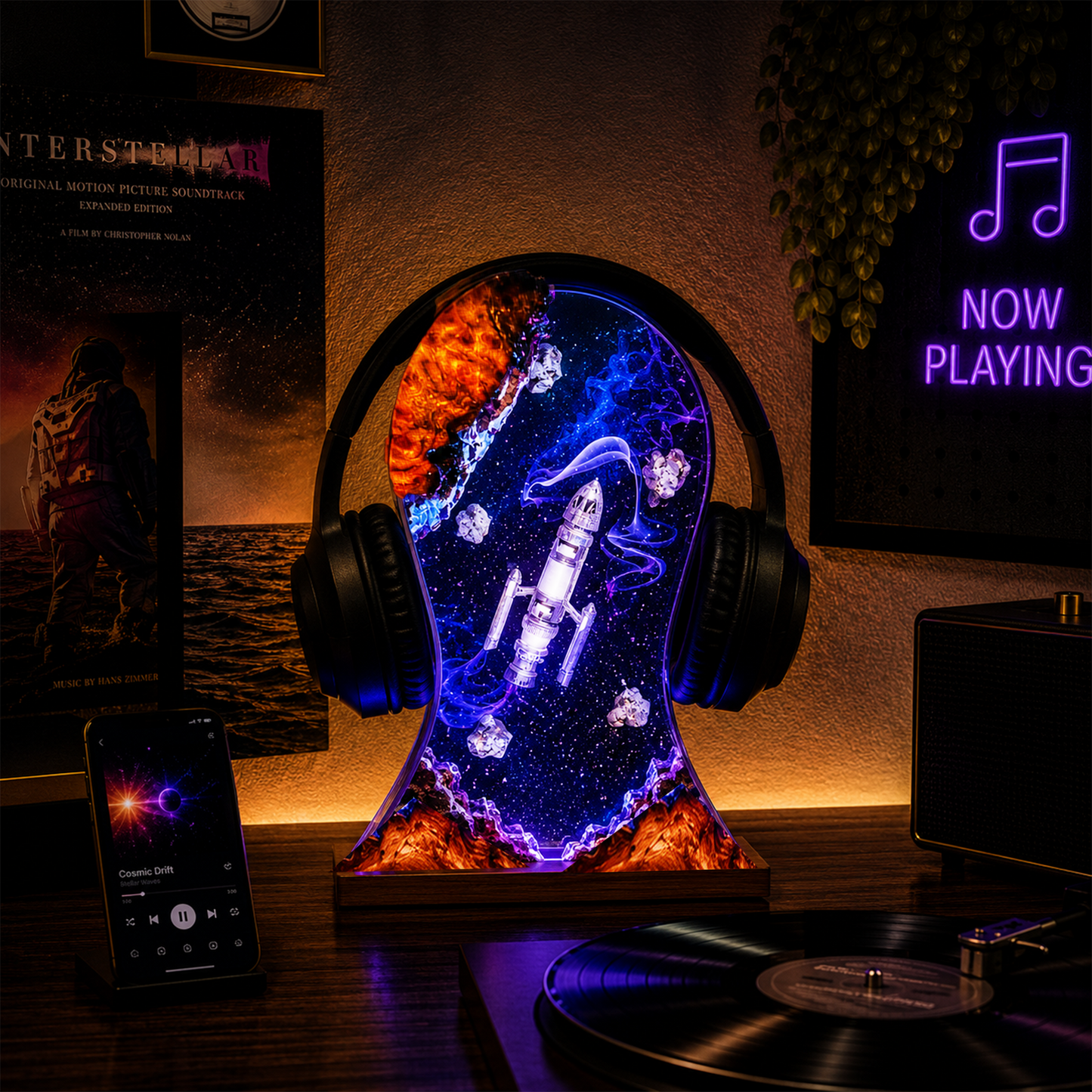 Galaxy Heaphone Stand Resin Lamp