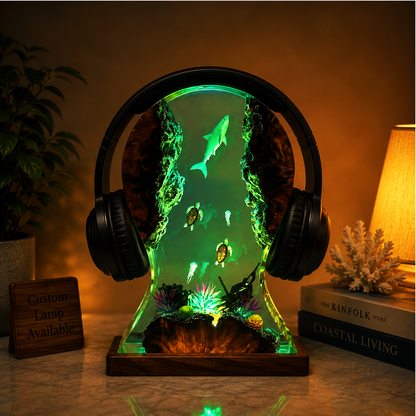Underwater Shark Turtle Resin Headphone Holder with LED Light