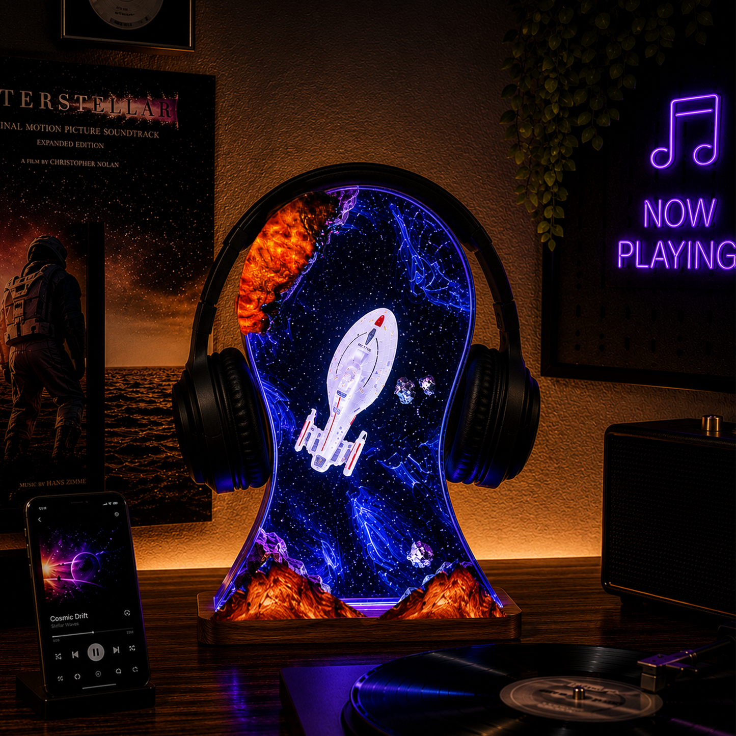 Galaxy Heaphone Stand Resin Lamp