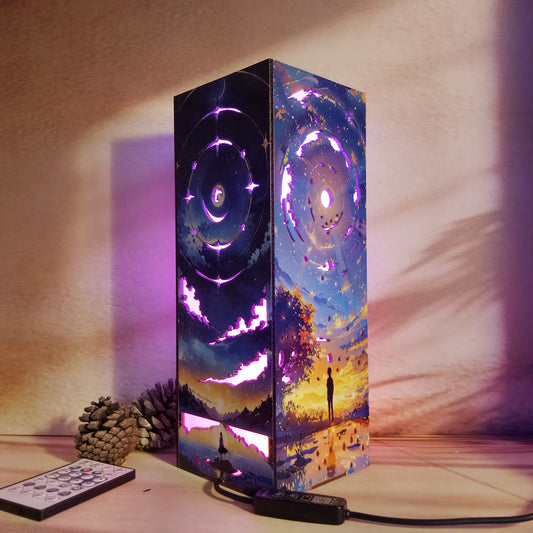 Moon, Cloud, Earth, and Sun-Inspired Wooden box Lamp