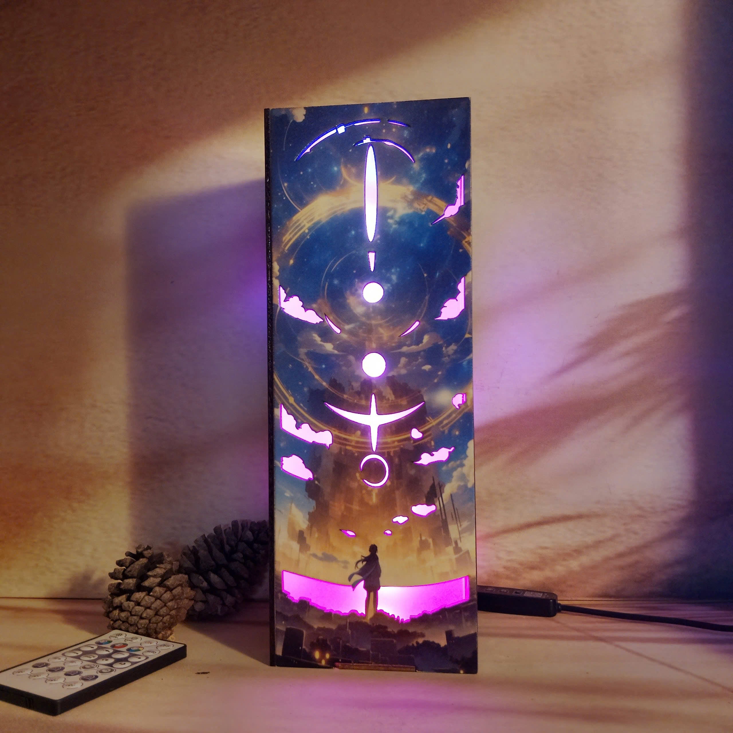 Moon, Cloud, Earth, and Sun-Inspired Wooden box Lamp
