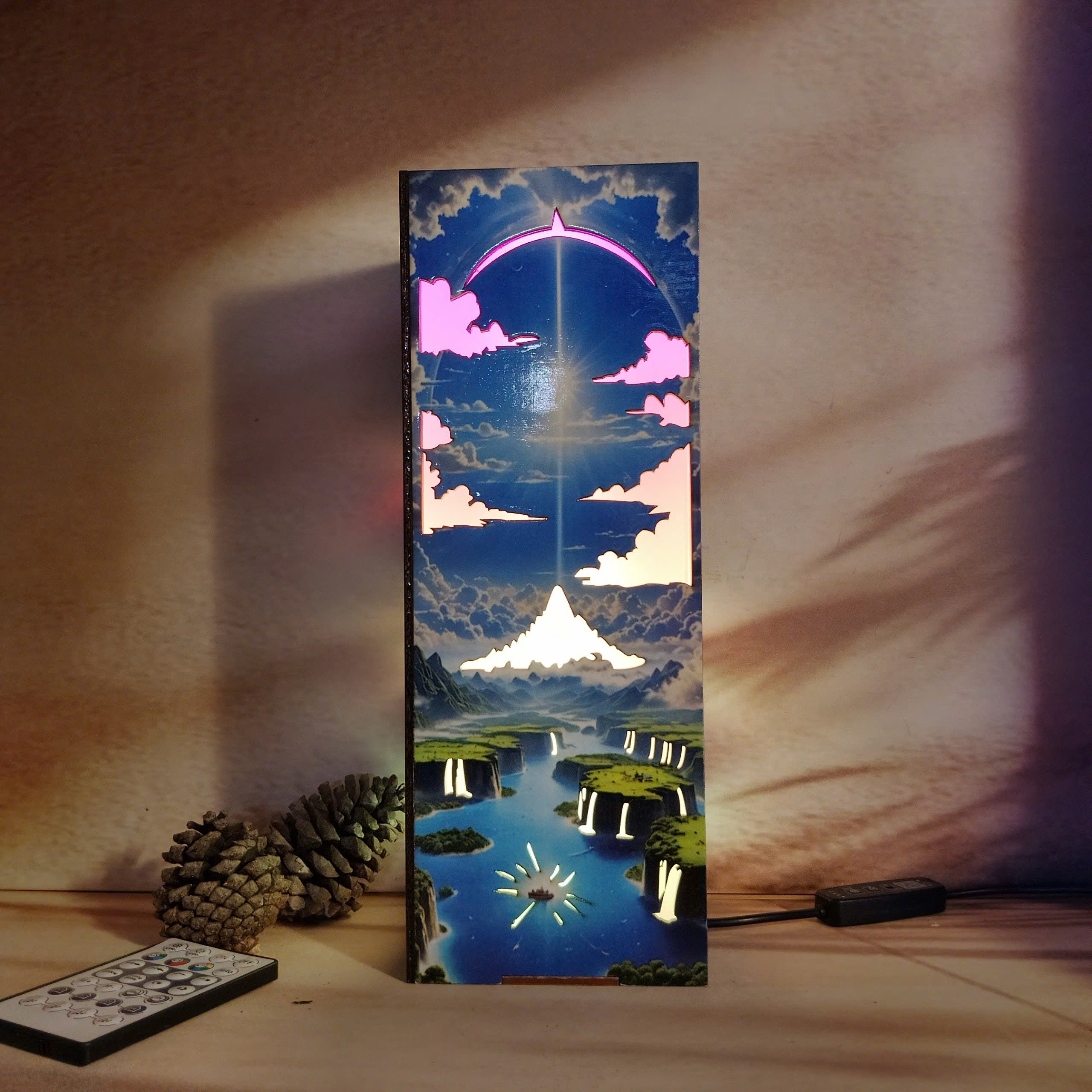 Moon, Cloud, Earth, and Sun-Inspired Wooden box Lamp